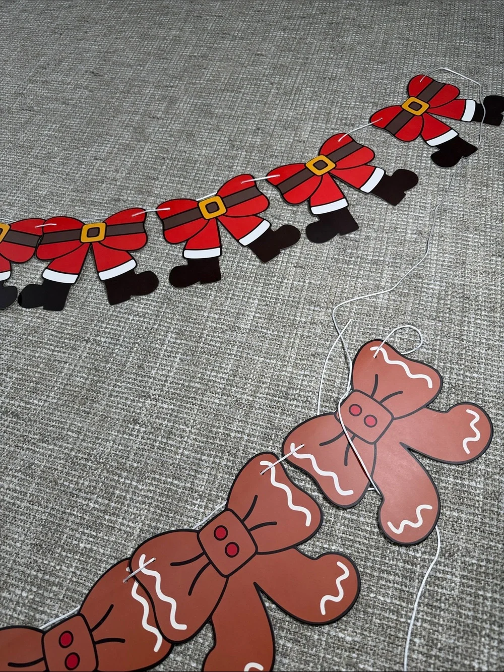 Festive Holiday Garland Duo - Red & Brown Bow Banners gingerbread Santa shoes